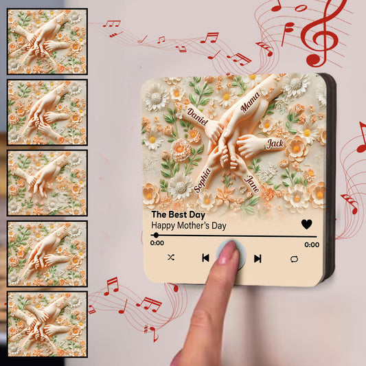 Mamas Hand haltend – Personalisierter Kühlschrankmagnet mit Musikmotiv