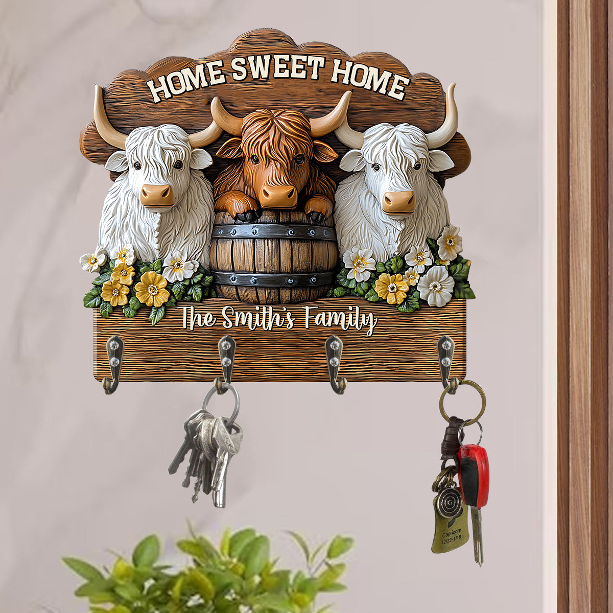 Home Sweet Home - Personalized Highland Cow Custom Shaped Key Rack