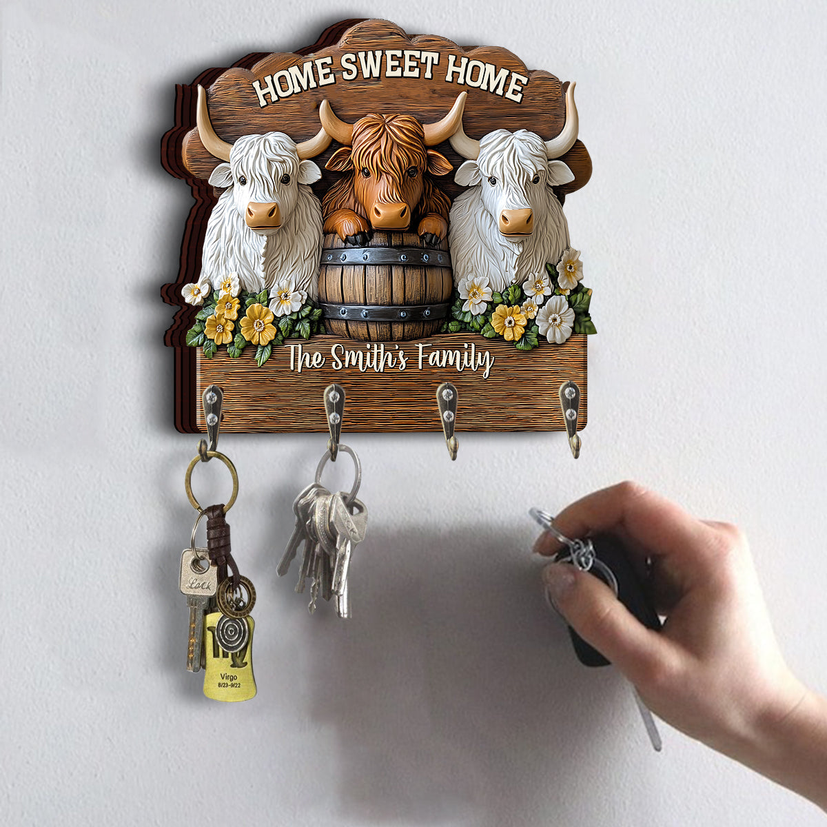 Home Sweet Home - Personalized Highland Cow Custom Shaped Key Rack