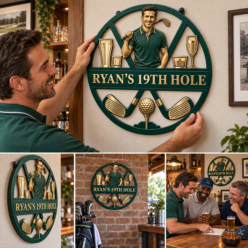 Custom Golf 19th Hole Decor - Personalized Golf 3D Printed Cut Metal Sign