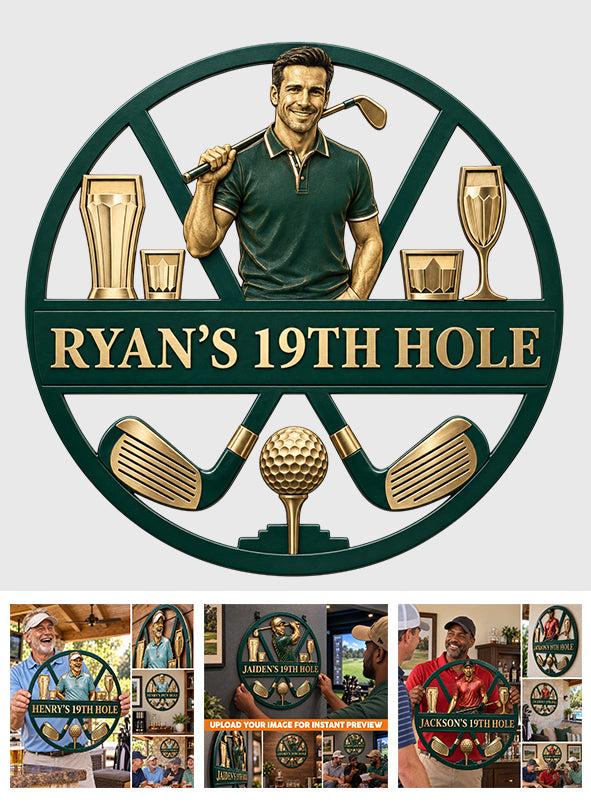 Custom Golf 19th Hole Decor - Personalized Golf 3D Printed Cut Metal Sign