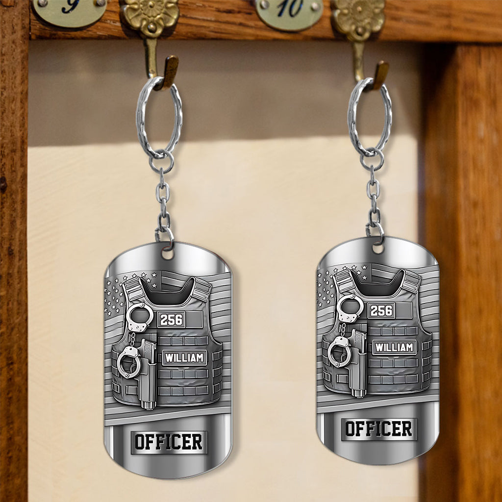 Dienen und Schützen – Personalisierter Polizei-Schlüsselanhänger aus Edelstahl
