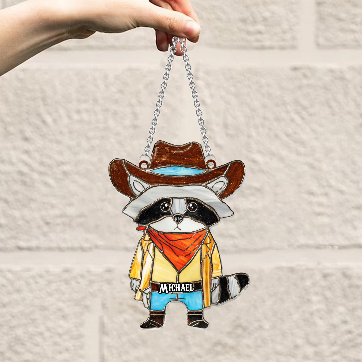 Waschbär-Buntglas-Anhänger – Personalisierter Waschbär-Fensterhänger als Sonnenfänger