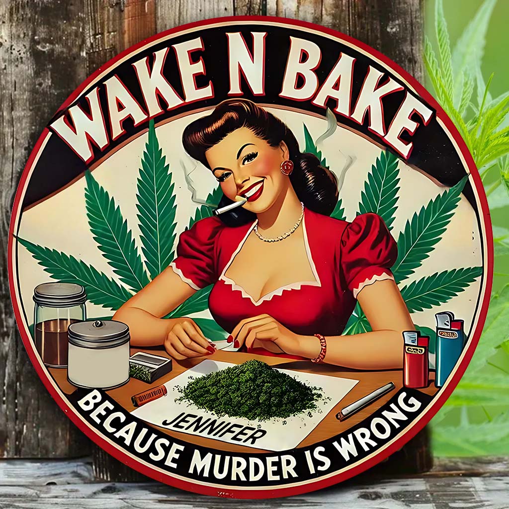 Wake N Bake - Personalized Weed Cut Metal Sign