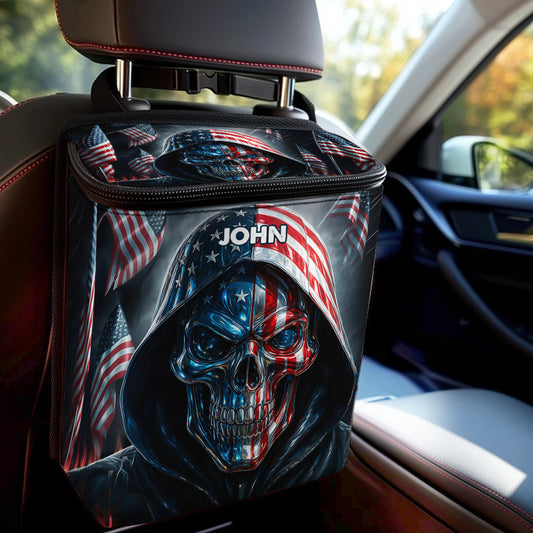 Patriotischer Totenkopf – Personalisierter tragbarer Totenkopf-Automülleimer/Organizer