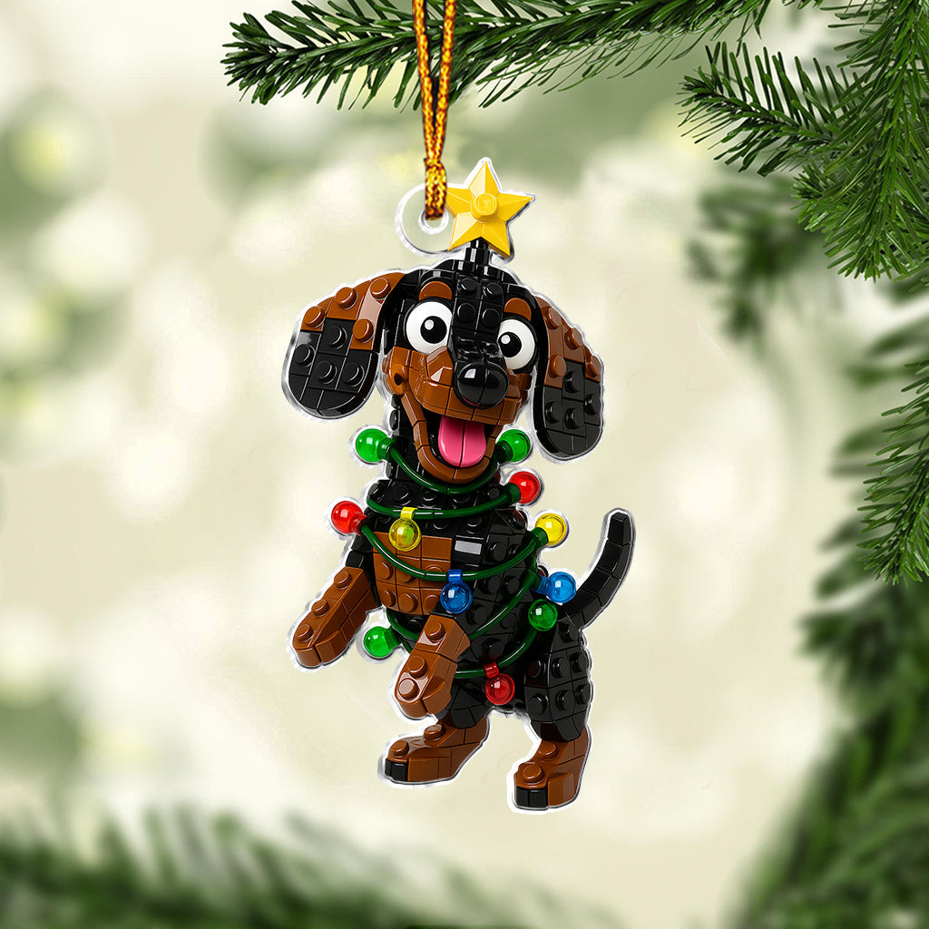 Cute Christmas Block Dog - Personalized Dog Custom Shaped Ornament