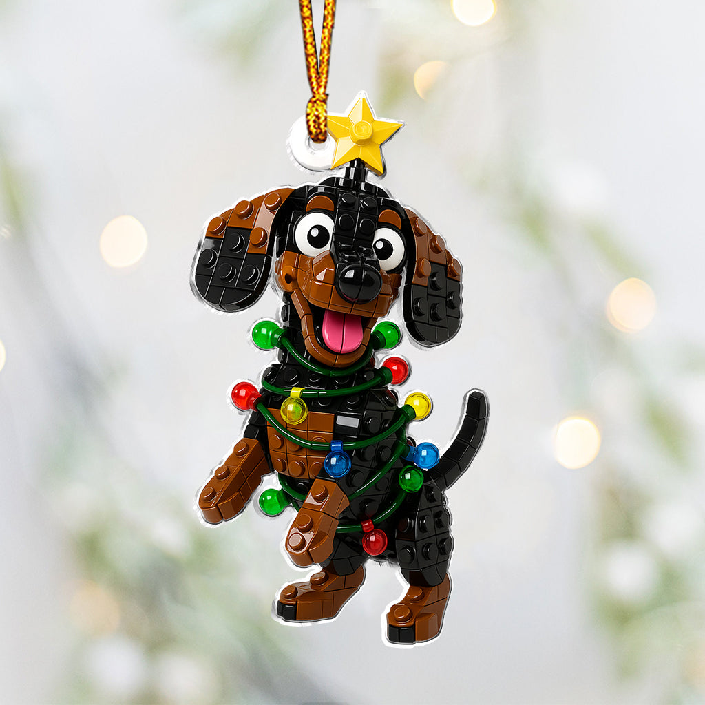 Cute Christmas Block Dog - Personalized Dog Custom Shaped Ornament