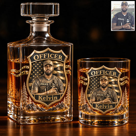 Stolze Polizei - Personalisierbares Whiskey Dekanter Set