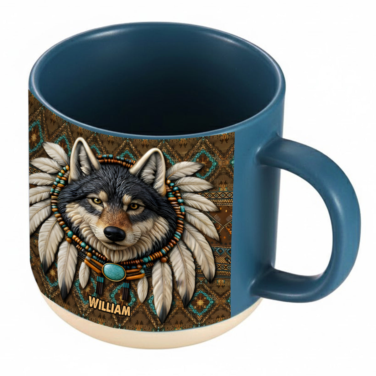 Native American Wolf - Personalized American Indian Printed Pottery Mug