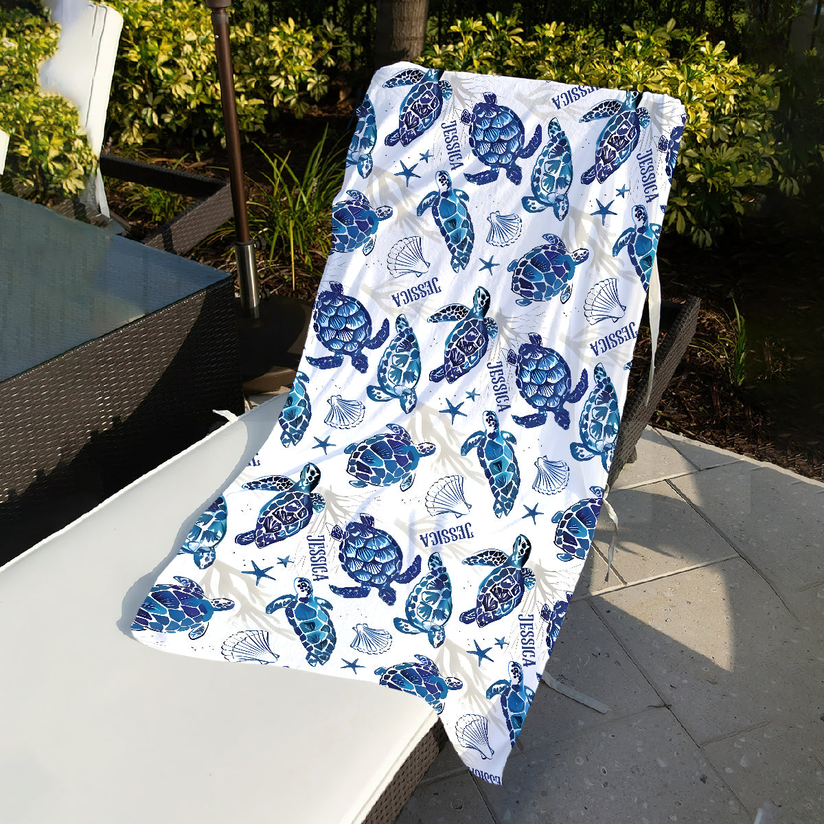 Aloha-Motiv mit Meeresschildkröte – Personalisiertes, schnelltrocknendes Strand-/Badetuch mit Schildkrötenmotiv