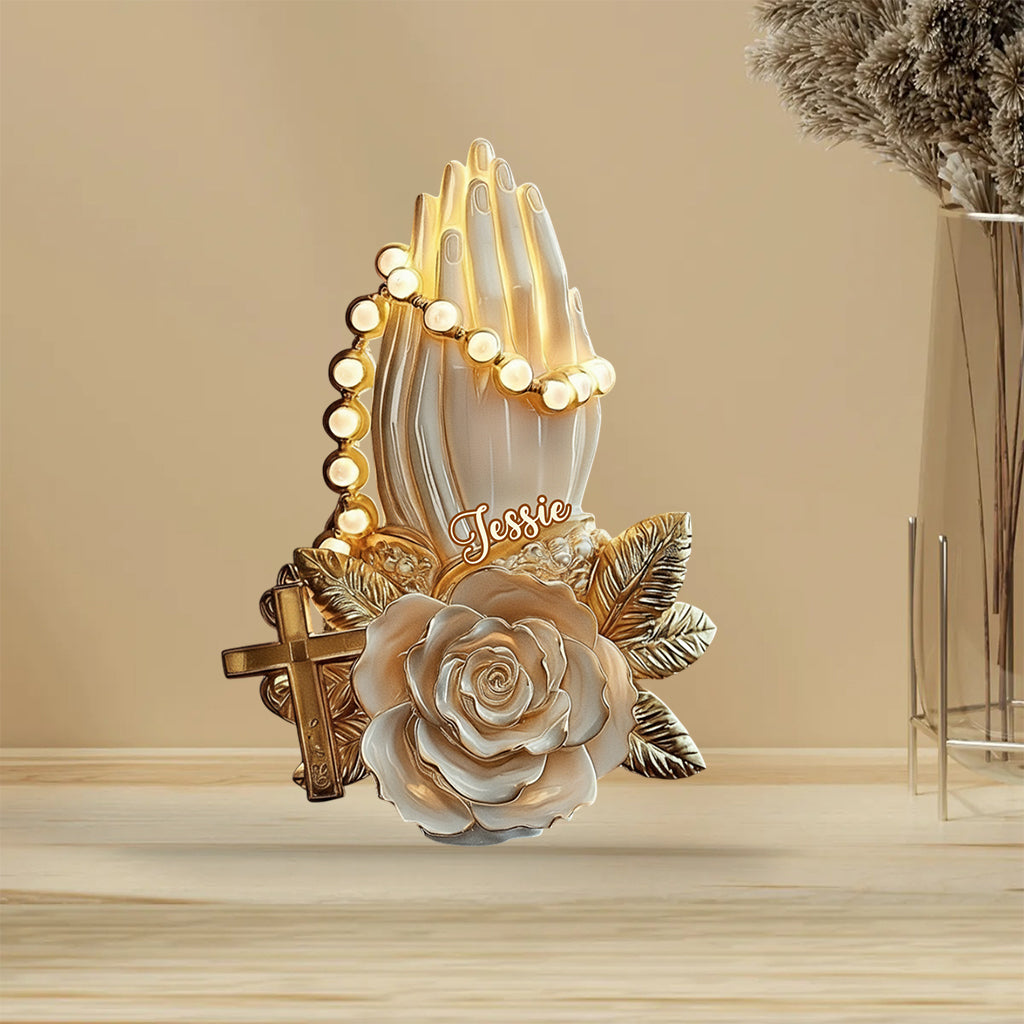 Betende Hände – Personalisierte christliche Acrylplakette in individueller Form