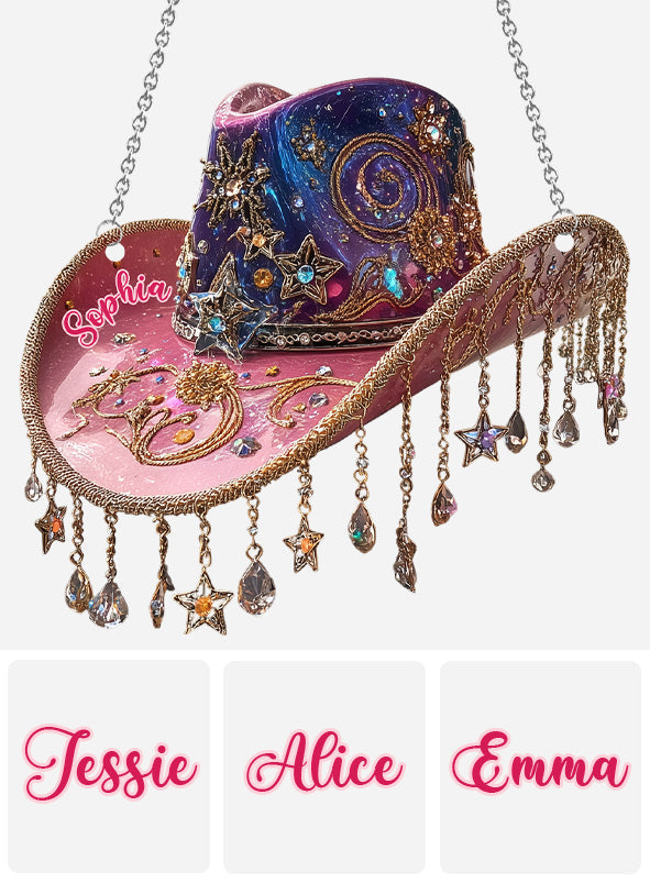 Wunderschöner Cowboyhut – Personalisierter Cowgirl-Fensterhänger als Sonnenfänger