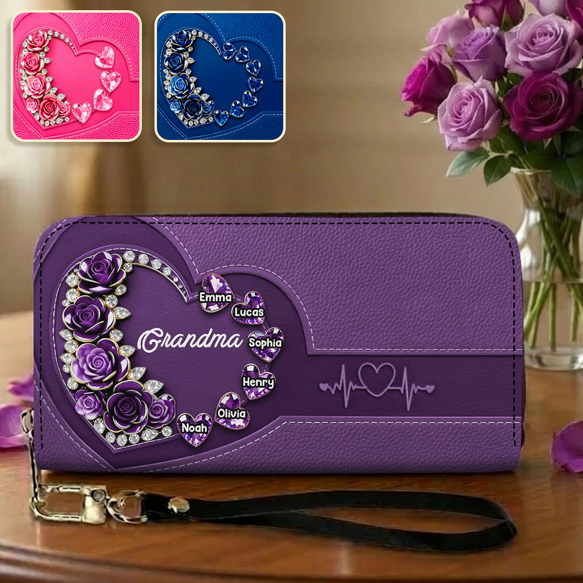 Best Mom Grandma Nana Ever - Personalized Mother Leather Long Wallet