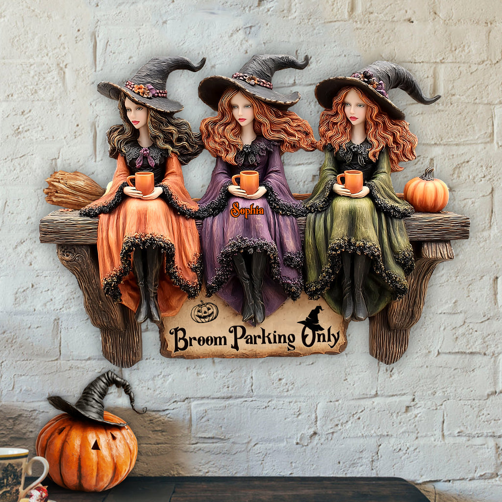 Bloom Parking – Personalisiertes Hexen-Holzschild in individueller Form