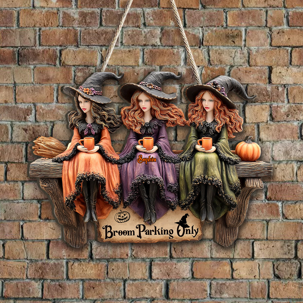 Bloom Parking – Personalisiertes Hexen-Holzschild in individueller Form