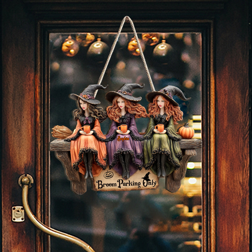 Bloom Parking – Personalisiertes Hexen-Holzschild in individueller Form