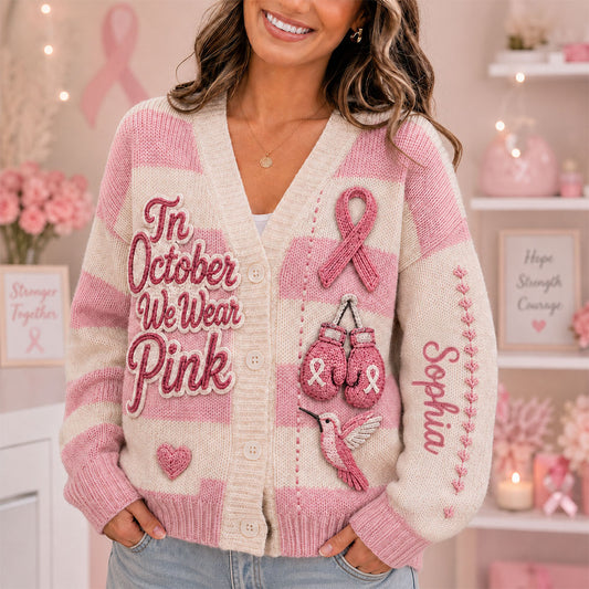 Im Oktober tragen wir Pink - Personalisierter Cardigan für Brustkrebsbewusstsein