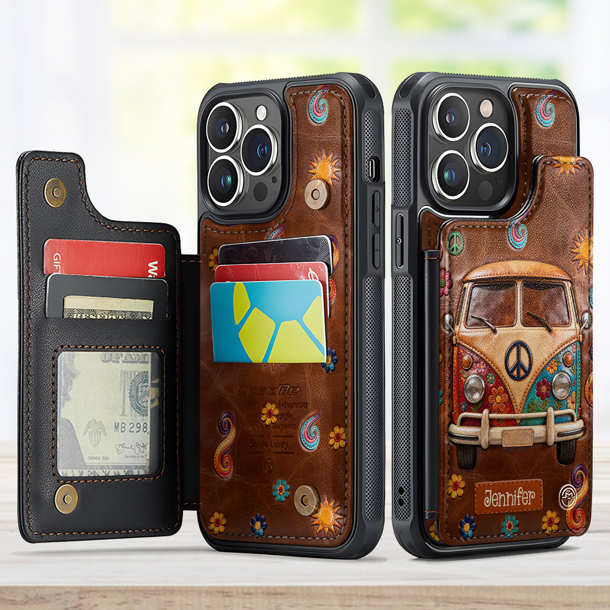 Hippie-Van mit Blumenmuster – Personalisierte Hippie-Handyhülle mit Volldruck