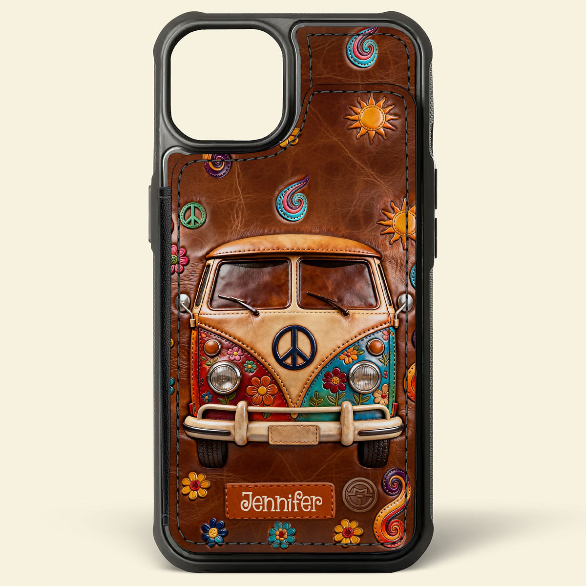 Hippie-Van mit Blumenmuster – Personalisierte Hippie-Handyhülle mit Volldruck
