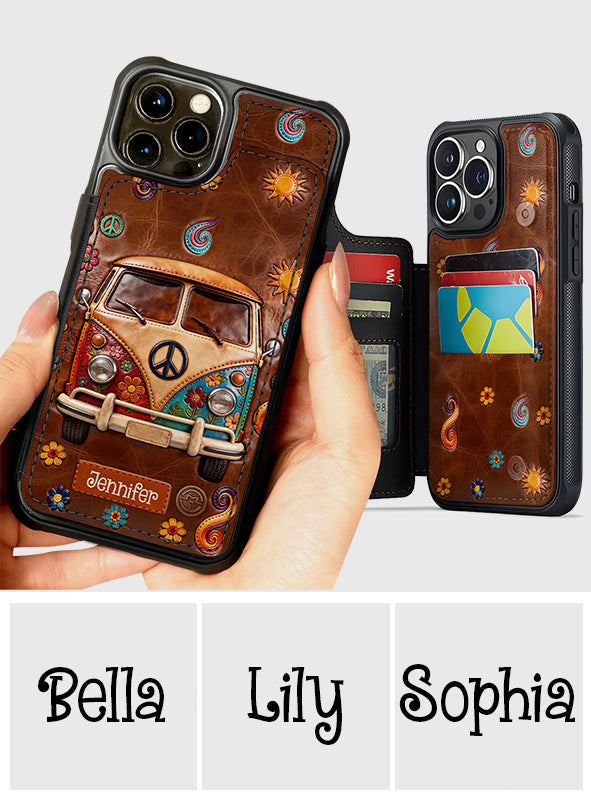 Hippie-Van mit Blumenmuster – Personalisierte Hippie-Handyhülle mit Volldruck