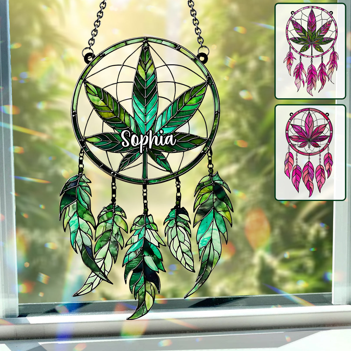 Wunderschöne Marihuana-Pflanzen – Personalisierter Fensterhänger mit Cannabis-Motiv 