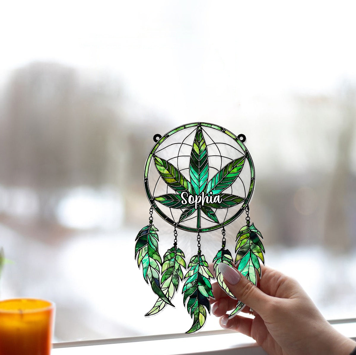 Wunderschöne Marihuana-Pflanzen – Personalisierter Fensterhänger mit Cannabis-Motiv 