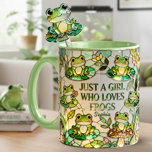 Einfach ein Mädchen, das Frösche liebt – Personalisierte Frosch-Tasse mit Acryl-Rührstäbchen