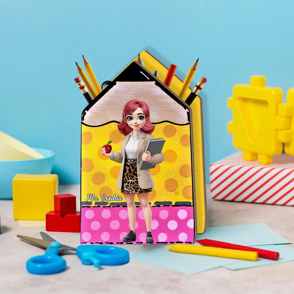 Bester Lehrer aller Zeiten – Personalisierter Stiftehalter aus Holz für Lehrer