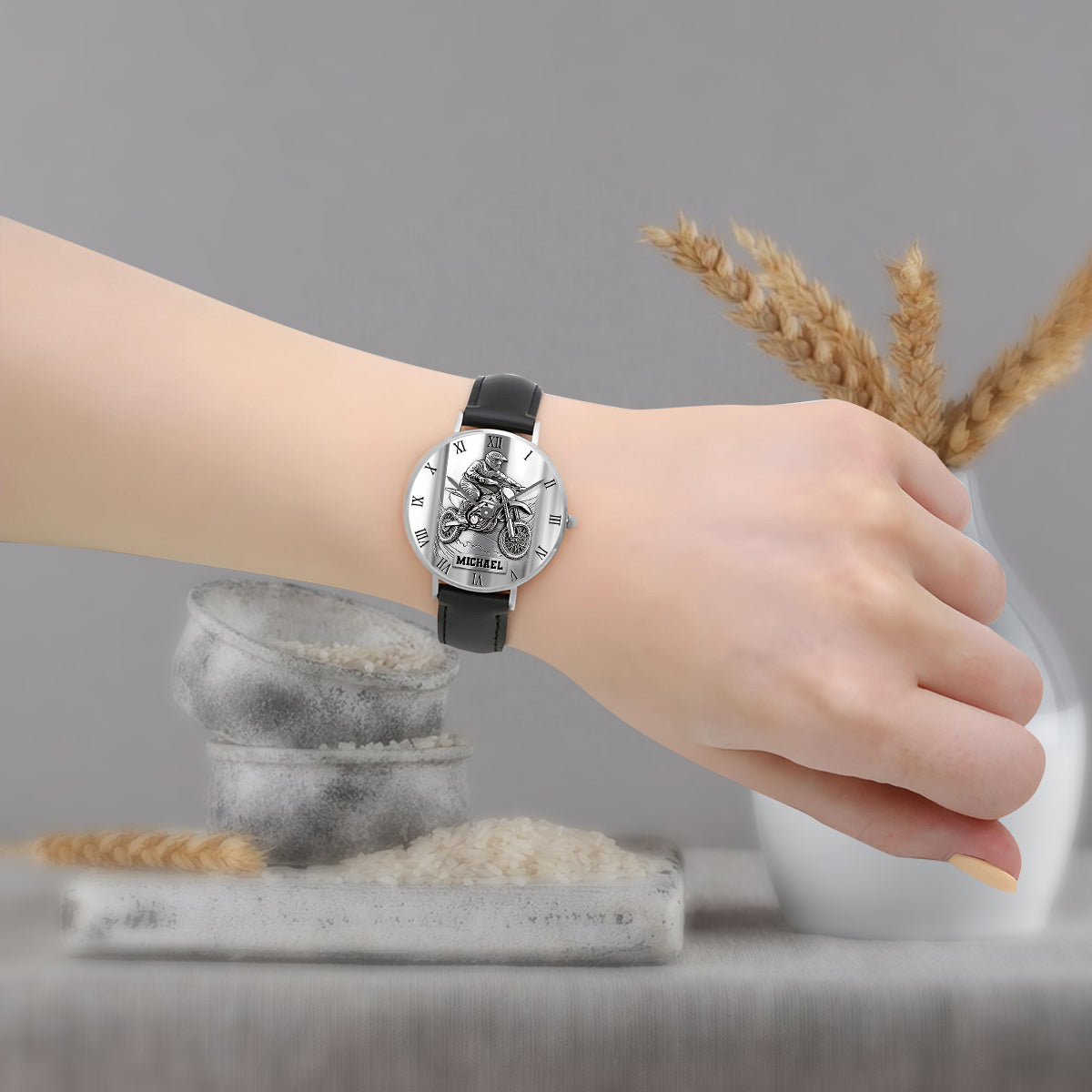Metallische Dirtbike-/Motocross-Uhr – personalisierte Dirtbike-Handuhr