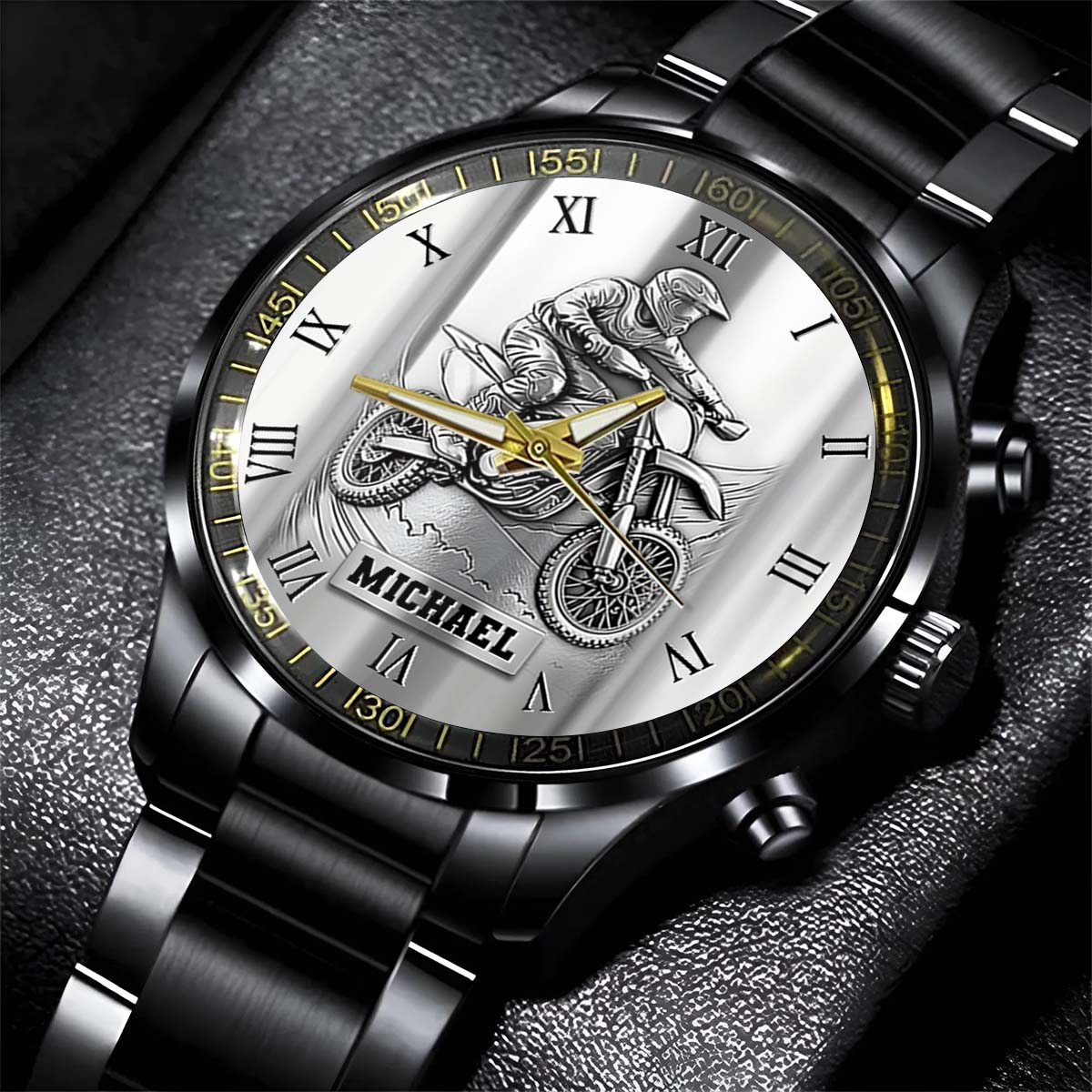 Metallische Dirtbike-/Motocross-Uhr – personalisierte Dirtbike-Handuhr