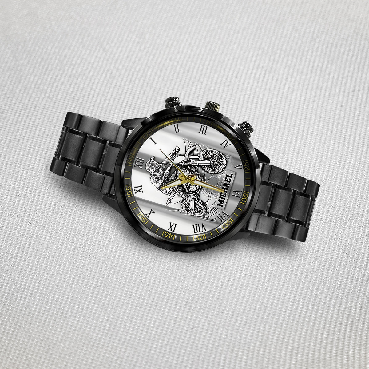 Metallische Dirtbike-/Motocross-Uhr – personalisierte Dirtbike-Handuhr