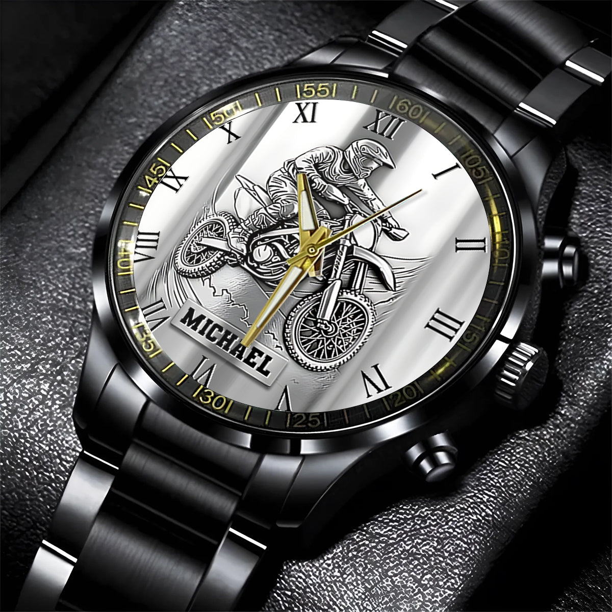 Metallische Dirtbike-/Motocross-Uhr – personalisierte Dirtbike-Handuhr
