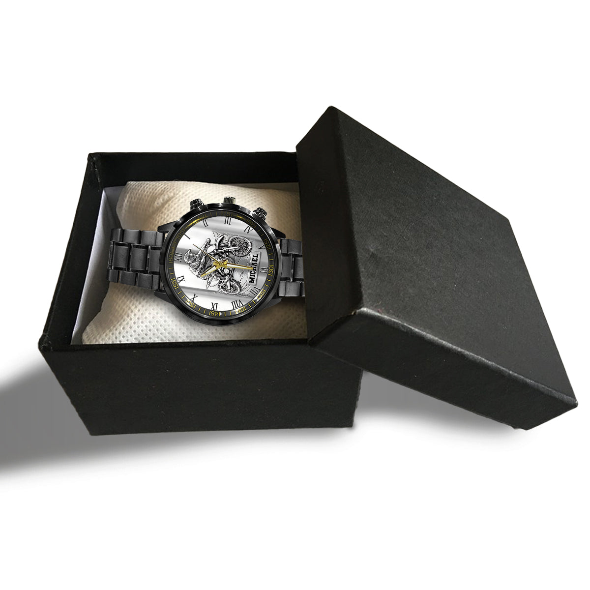 Metallische Dirtbike-/Motocross-Uhr – personalisierte Dirtbike-Handuhr