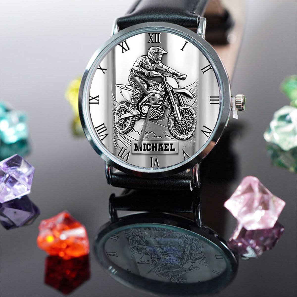 Metallische Dirtbike-/Motocross-Uhr – personalisierte Dirtbike-Handuhr