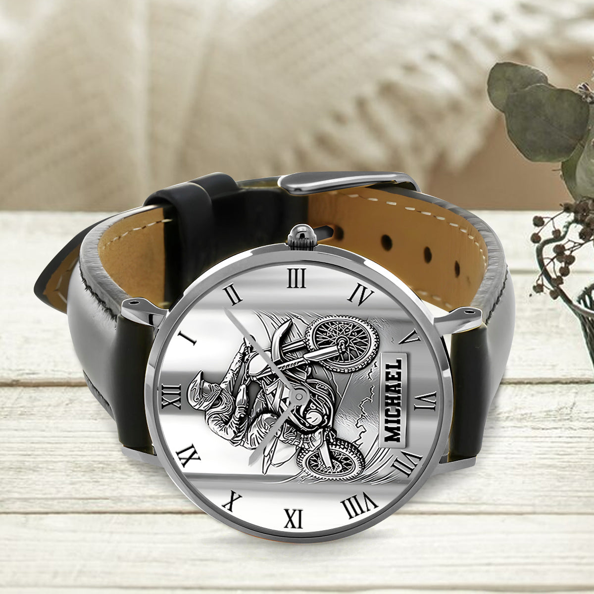 Metallische Dirtbike-/Motocross-Uhr – personalisierte Dirtbike-Handuhr