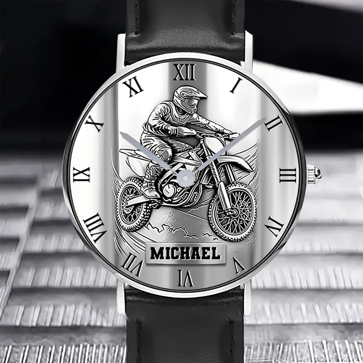 Metallische Dirtbike-/Motocross-Uhr – personalisierte Dirtbike-Handuhr