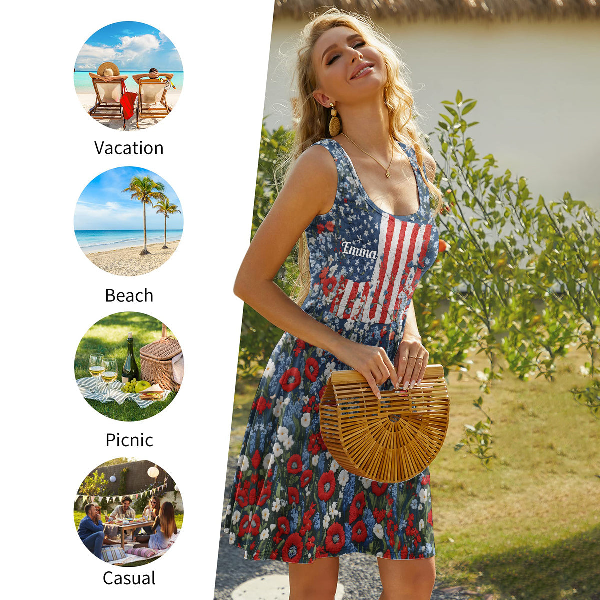 Red White and Feral - Personalized Independence Day/ 4th of July Sleeveless Dress