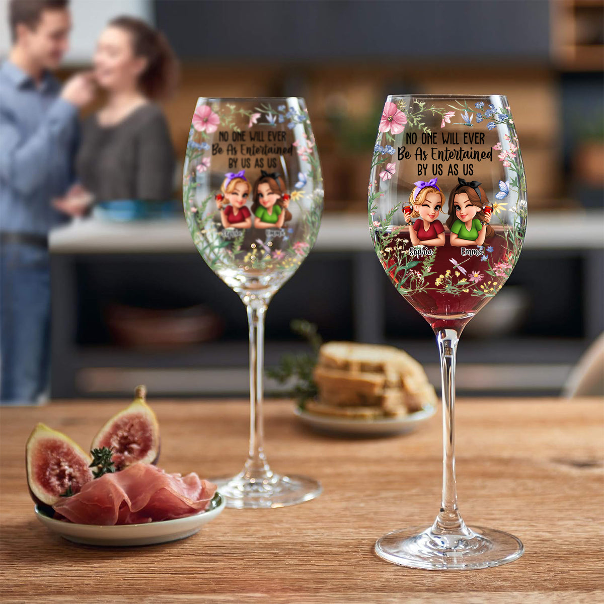Niemand wird sich jemals so gut von uns unterhalten lassen wie wir selbst, beste Freundin – personalisiertes Weinglas mit langem Stiel