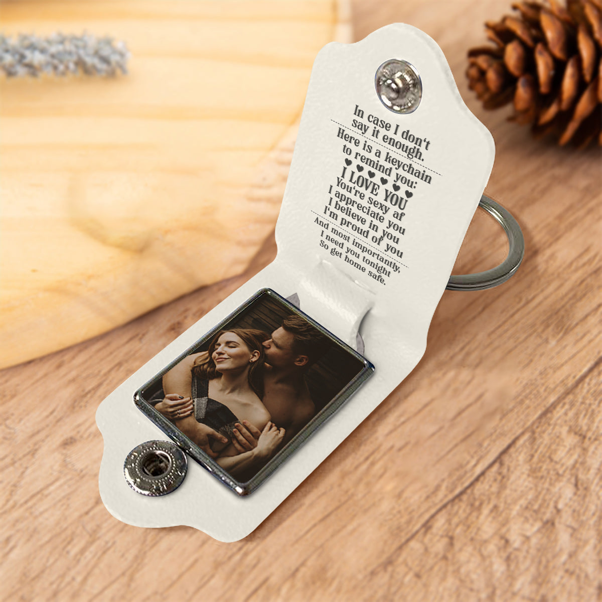 Here A Keychain To Remind I Love You - gift for husband, wife, boyfriend, girlfriend - Personalized Leather Photo Keychain