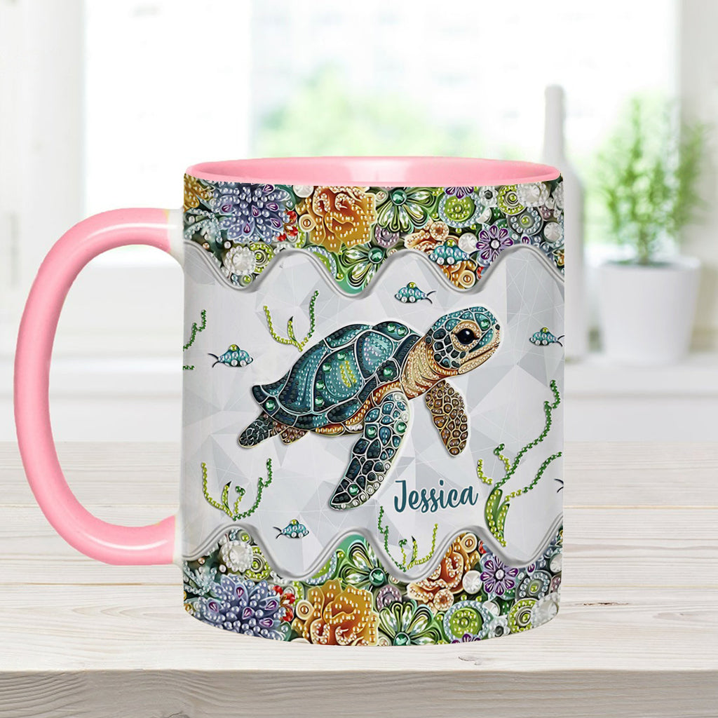 Einfach ein Mädchen, das Schildkröten liebt – personalisierte Tasse mit Schildkrötenmotiv