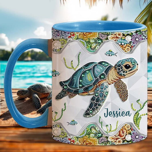 Einfach ein Mädchen, das Schildkröten liebt – personalisierte Tasse mit Schildkrötenmotiv