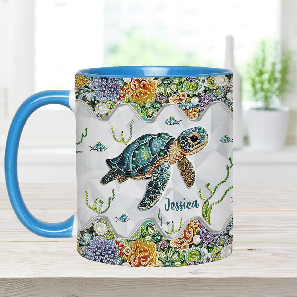 Einfach ein Mädchen, das Schildkröten liebt – personalisierte Tasse mit Schildkrötenmotiv