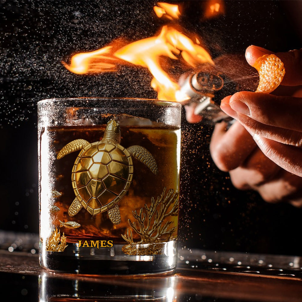 Sea Lovers Gift, Turtle, Dolphin, Mermiad, Hippocampus - Personalized Sea Lover Whiskey Glass