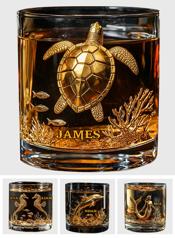 Sea Lovers Gift, Turtle, Dolphin, Mermiad, Hippocampus - Personalized Sea Lover Whiskey Glass