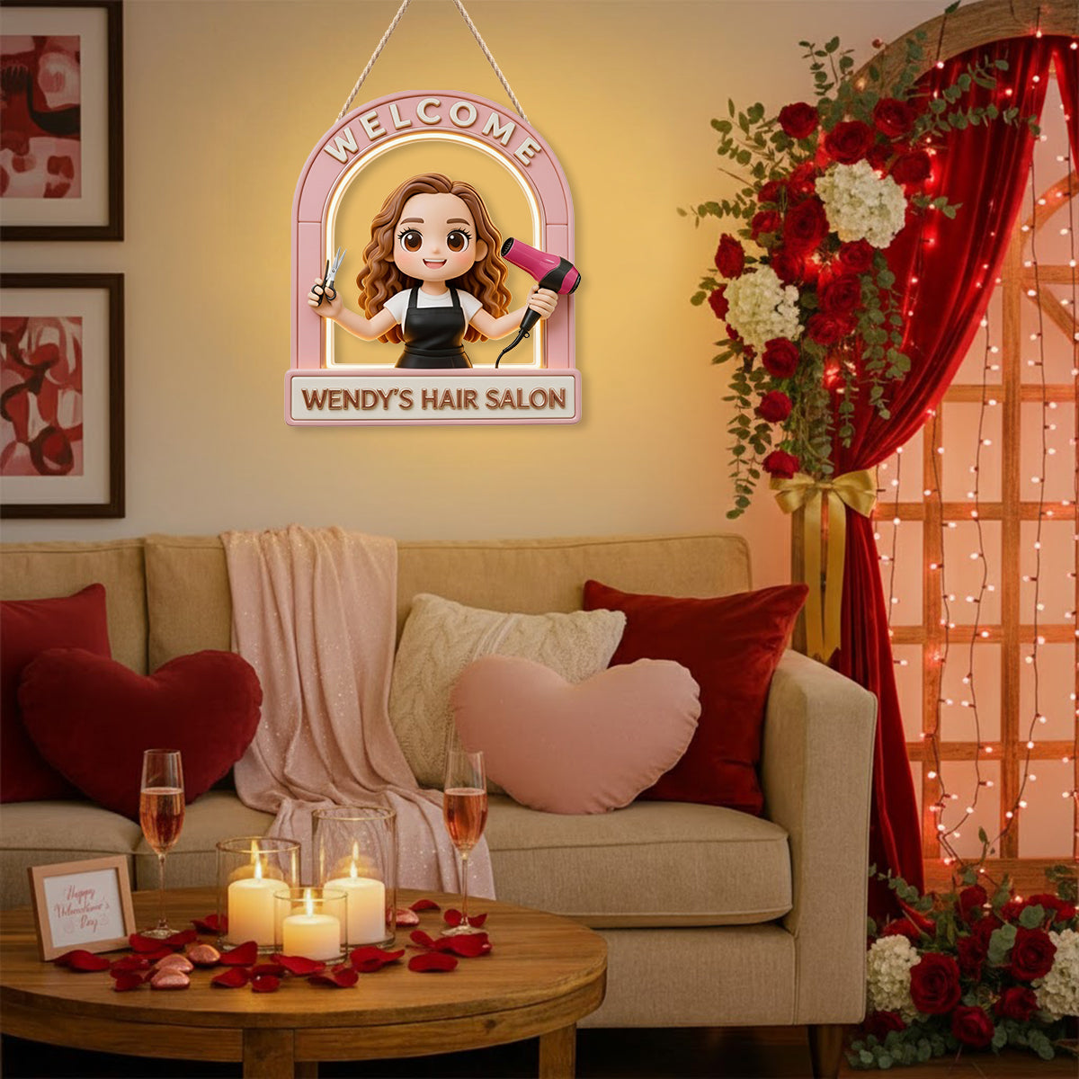 Willkommensschild für Friseursalon – Personalisiertes LED-Lichtschild aus Acryl für Friseure