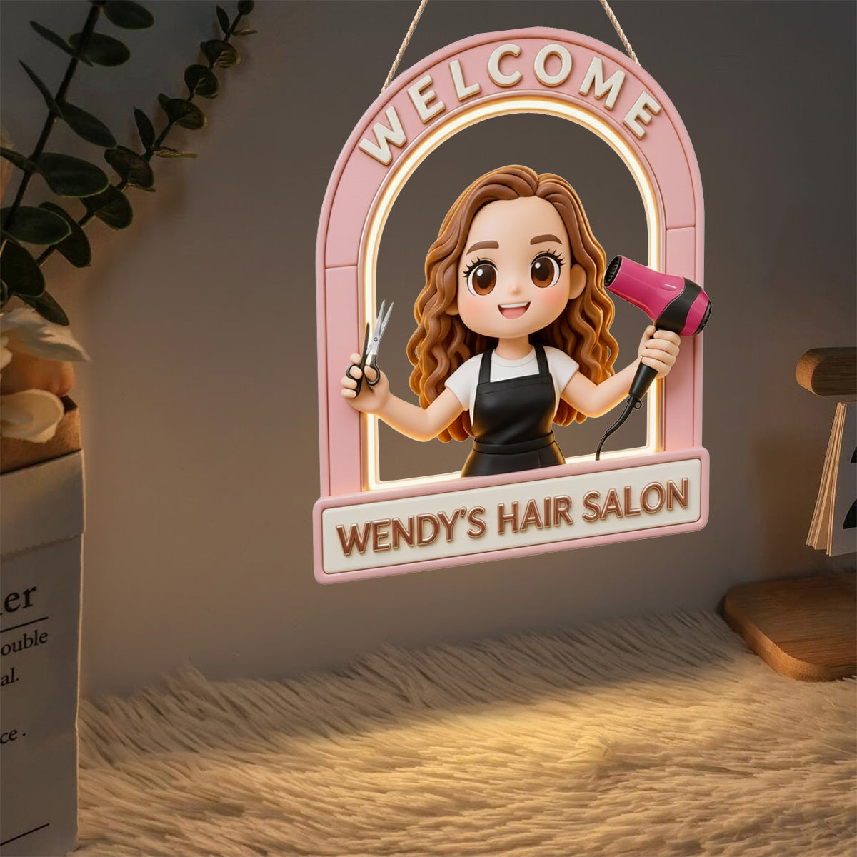 Willkommensschild für Friseursalon – Personalisiertes LED-Lichtschild aus Acryl für Friseure