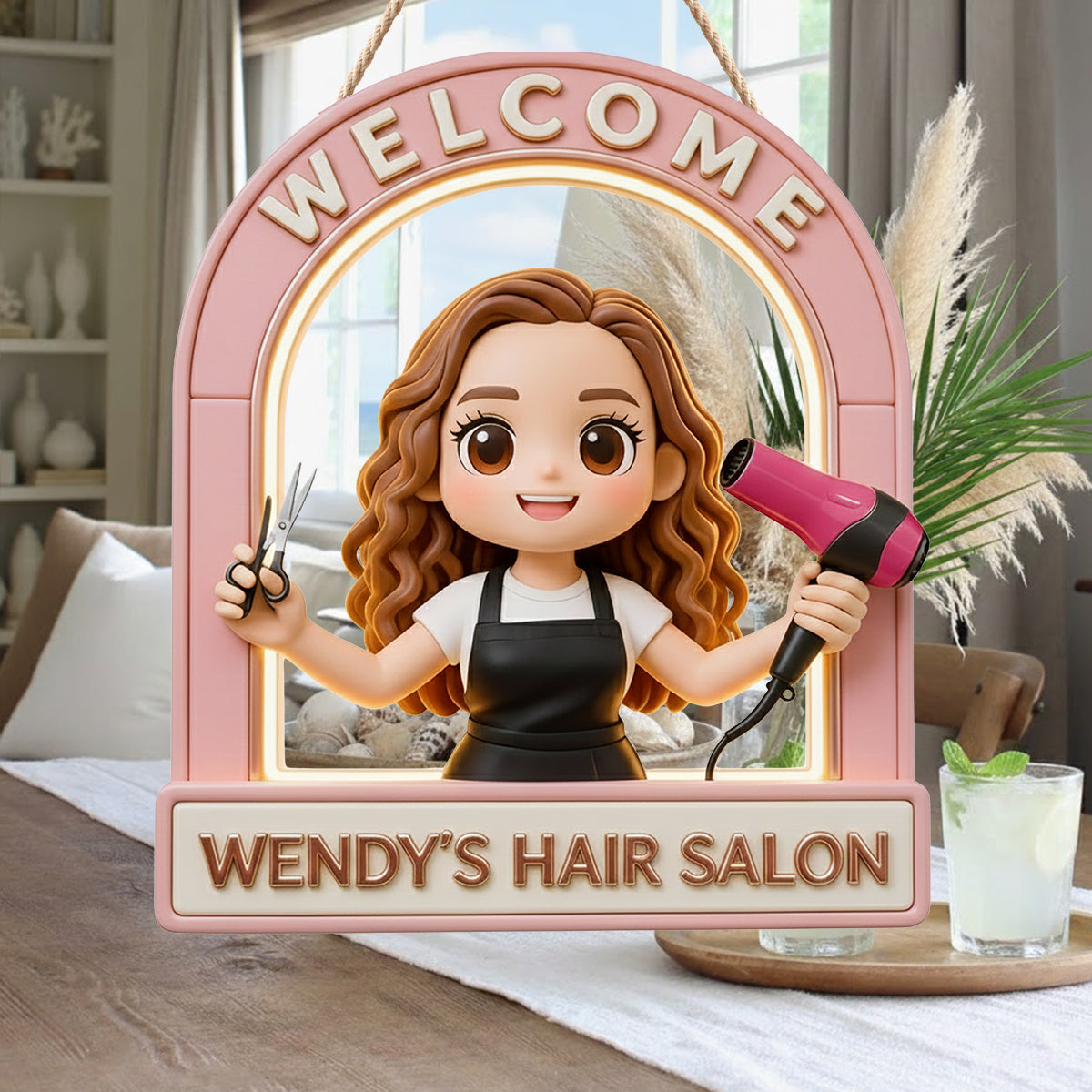 Willkommensschild für Friseursalon – Personalisiertes LED-Lichtschild aus Acryl für Friseure