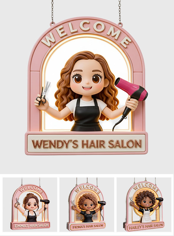 Willkommensschild für Friseursalon – Personalisiertes LED-Lichtschild aus Acryl für Friseure