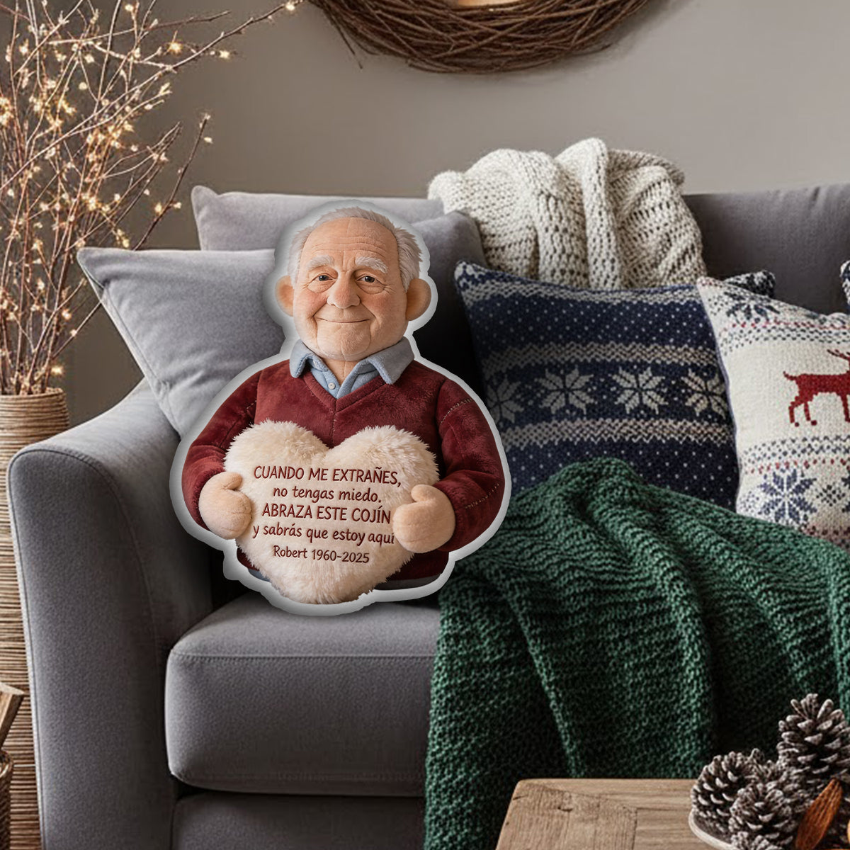 Tu Abrazo Eterno - Almohada Personalizada Conmemorativa de Piel Sintética
