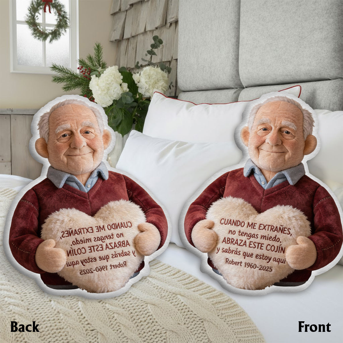 Tu Abrazo Eterno - Almohada Personalizada Conmemorativa de Piel Sintética